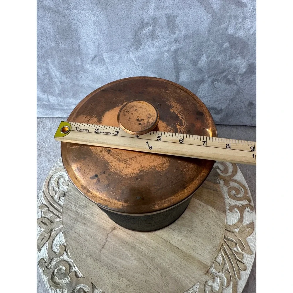 Coppercraft Guild Vintage Copper Ice Bucket Black Faux Leather MCM Barware USA